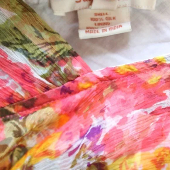 Sundance Silk Floral Ruffled V-Neck Havana Dress Orange Women's Size 4 H11297 - Picture 7 of 11